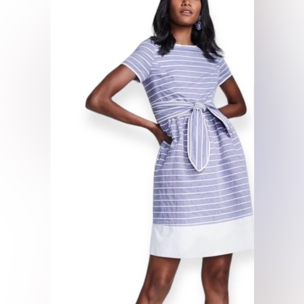 Brooks Brothers Blue and White Cotton Short Sleeve Dress in Size 14 EUC